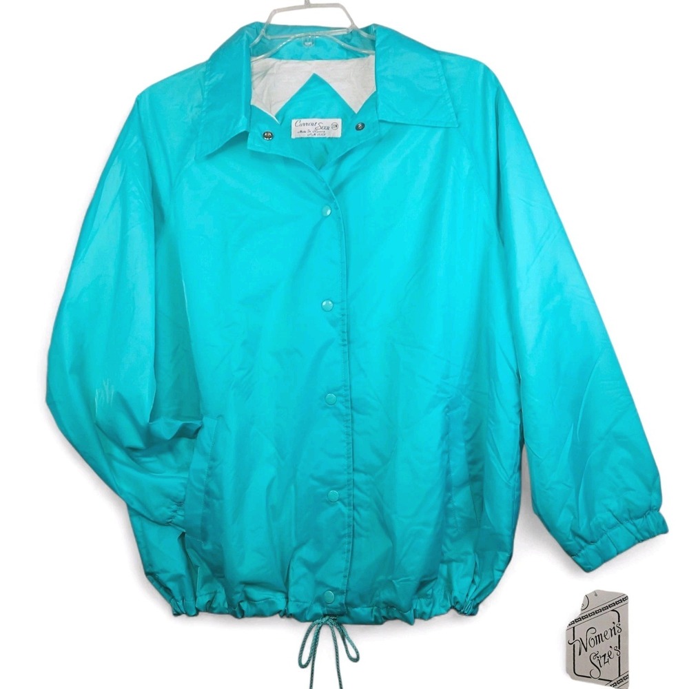 Windbreaker Jacket Size 22 Teal Blue Pockets Lined Vintage Current Seen Russia